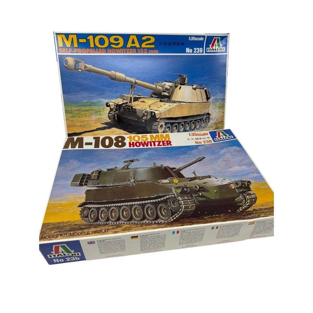 Italeri M-108 105mm & M-109A2 155mm Howitzer Tank 1:35 Model Kit No 238 239